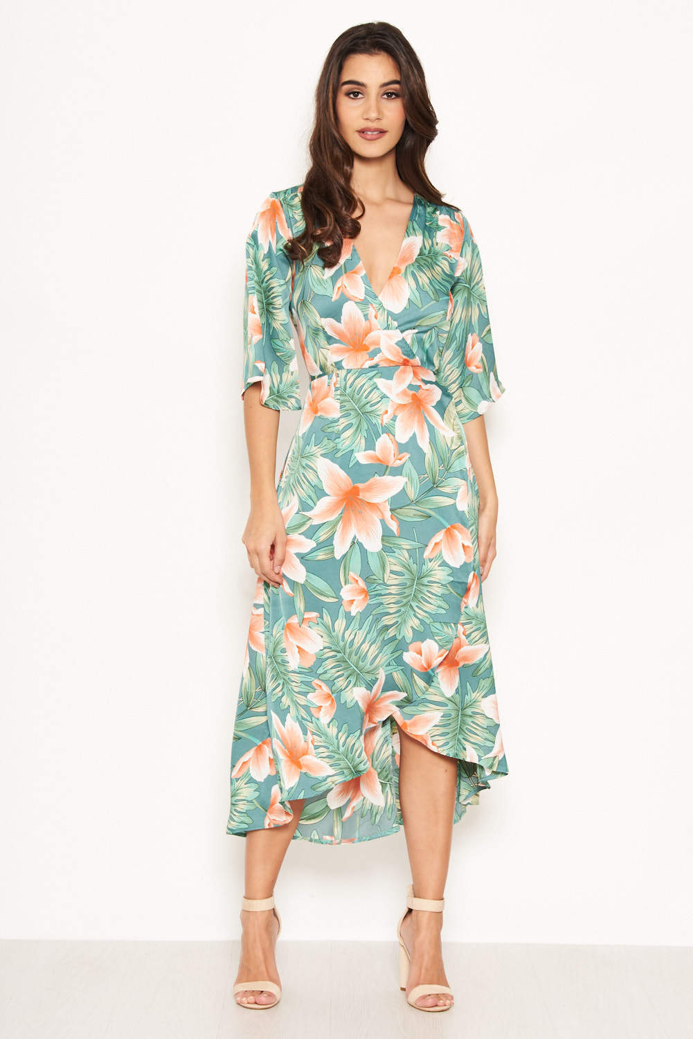 Kikodress - Green Floral Wrap Maxi Dress