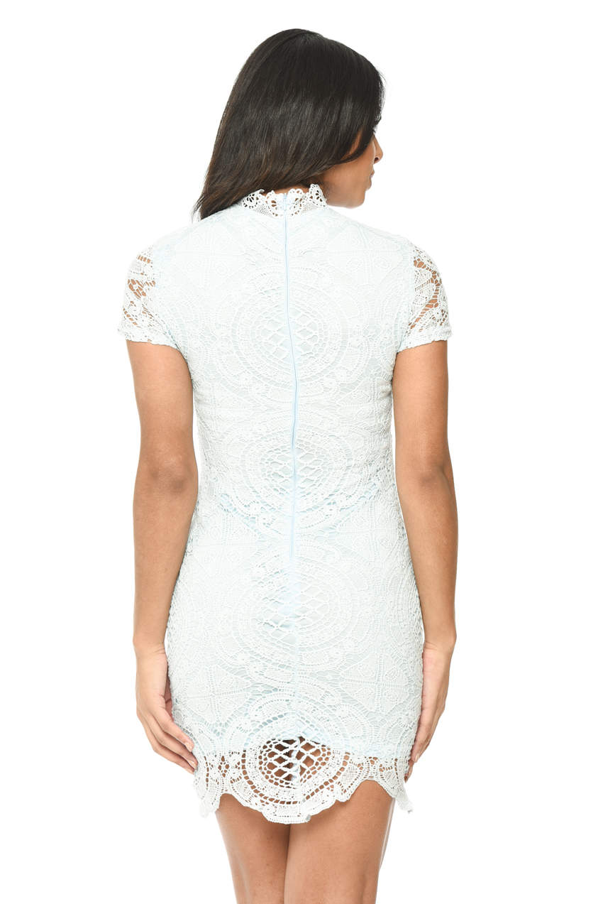 Kikodress - Baby Blue High Neck Lace Mini Dress