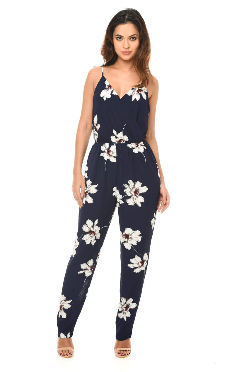 Kikodress - Navy Floral Print Jumpsuit