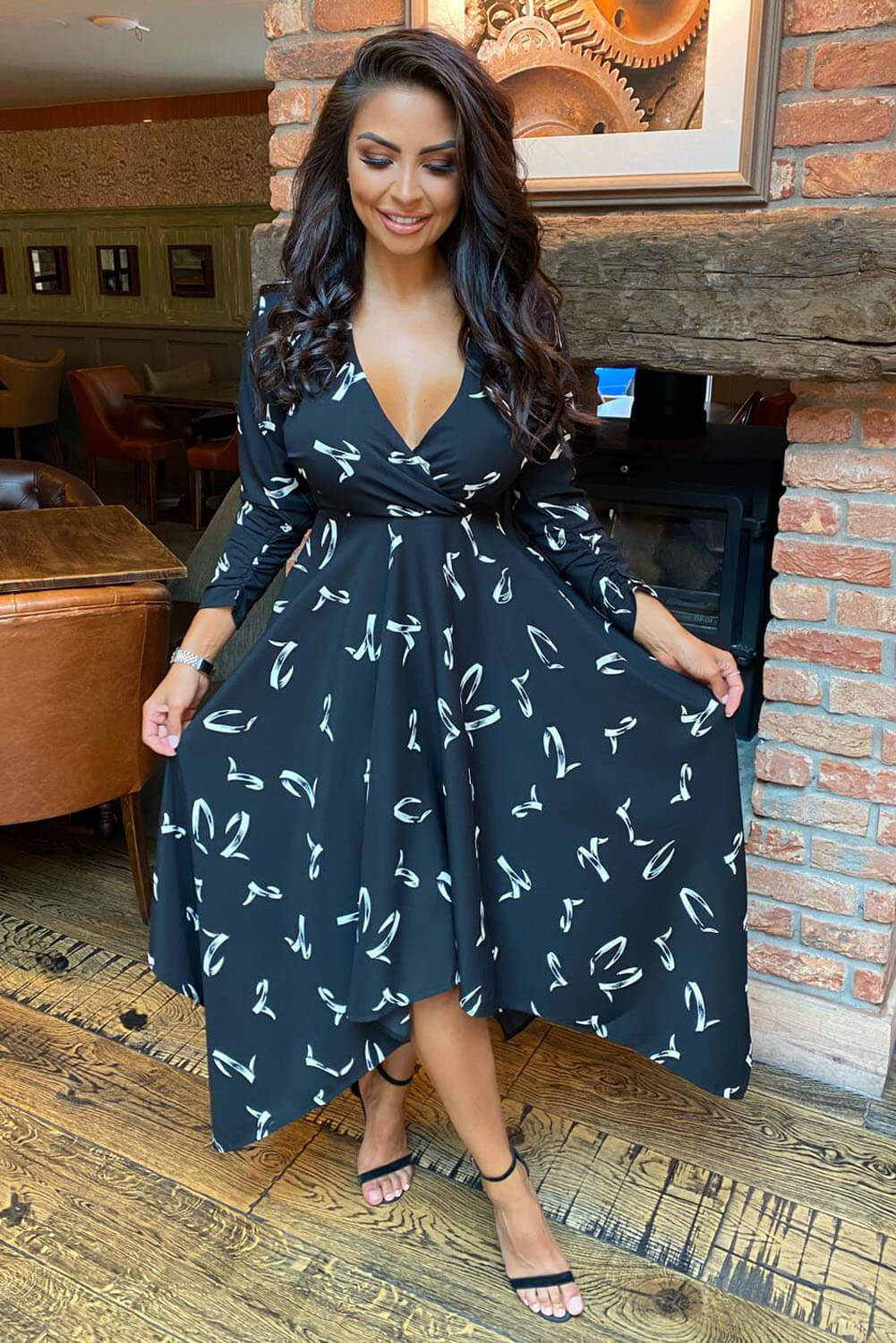 Kikodress - Black Printed Handkerchief Midi Dress