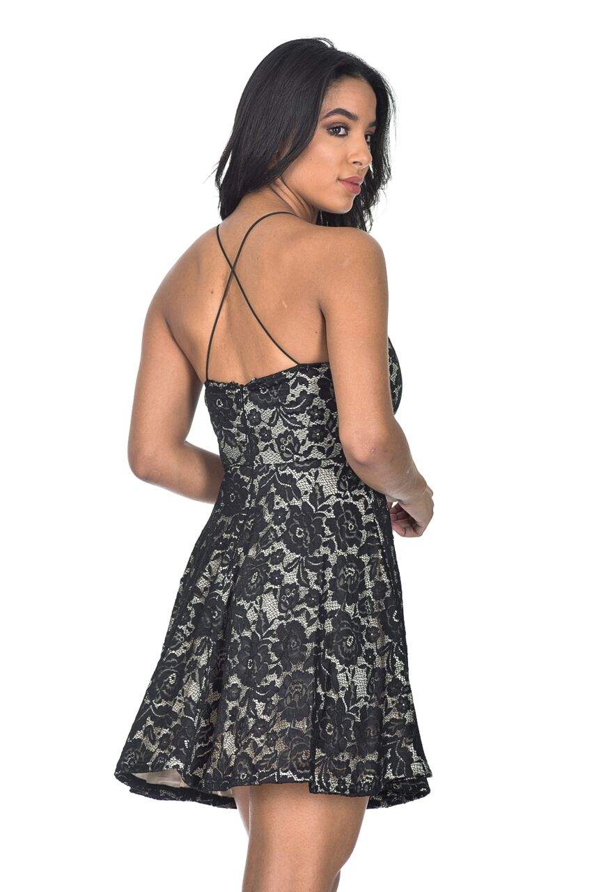 Kikodress - Black and Nude Strappy Skater Dress