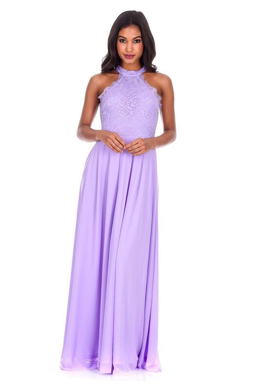 Kikodress - Lilac Lace Choker Neck Maxi Dress