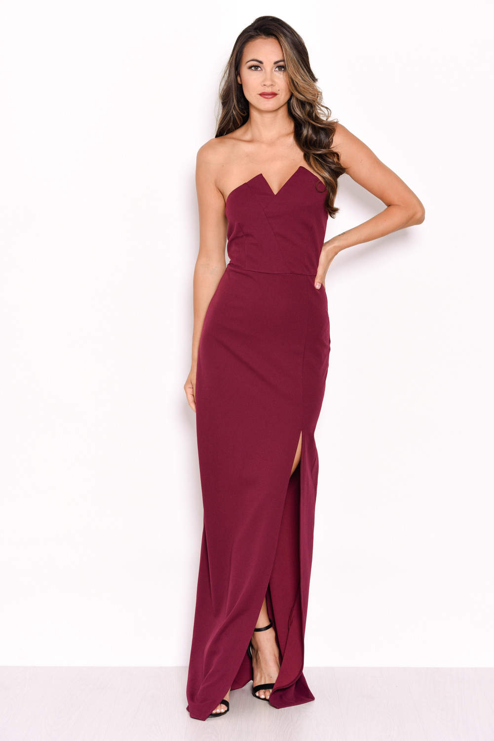 Kikodress - Plum Notch Front Maxi Dress