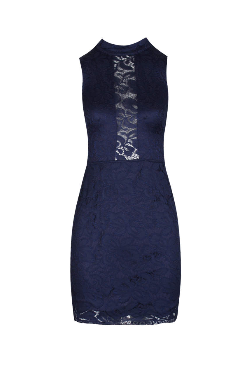 Kikodress - Navy High Neck Lace Dress