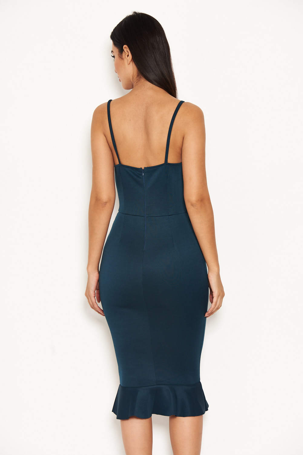 Kikodress - Teal Crochet Detail Frill Midi Dress