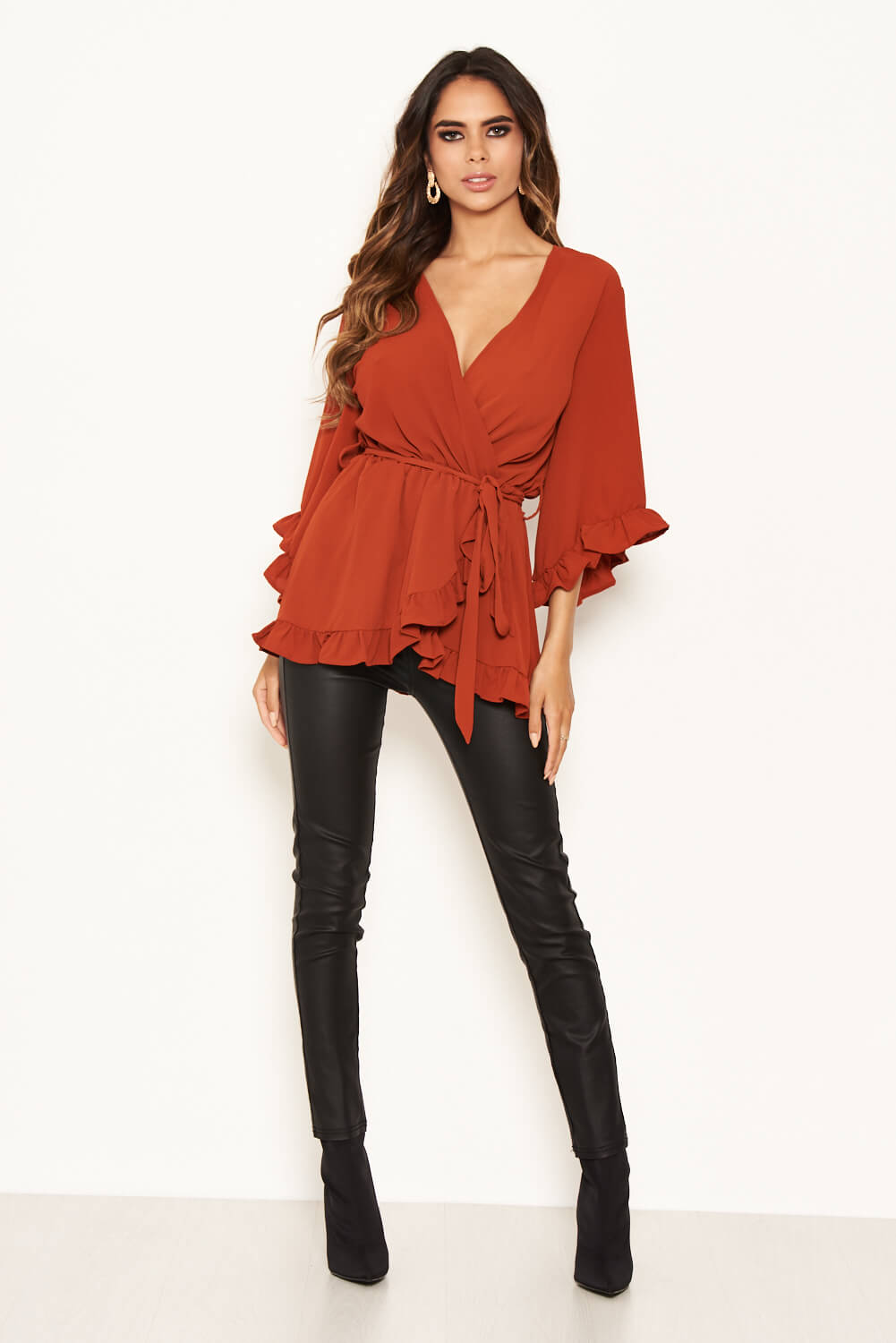 Kikodress - Rust Wrap Frill Top