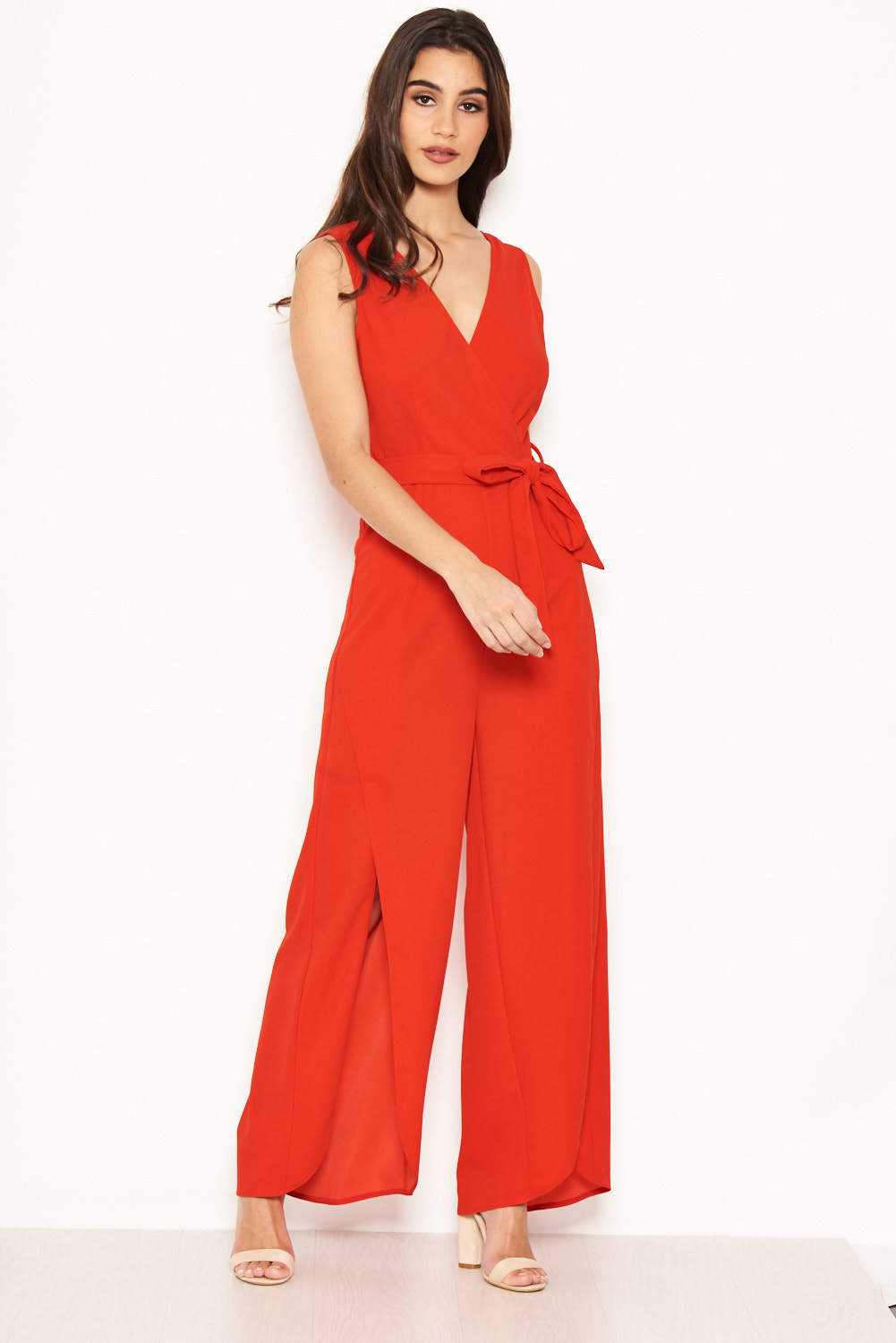 Kikodress - Red Split Leg Jumpsuit
