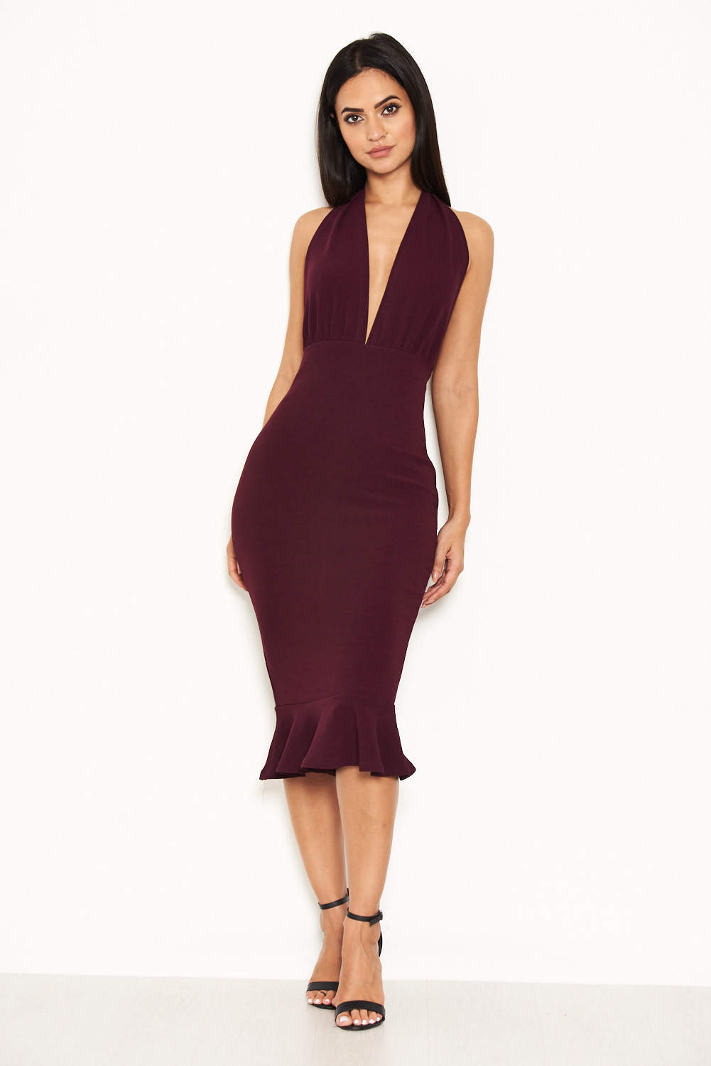 Kikodress - Plum Backless Fishtail Midi Dress