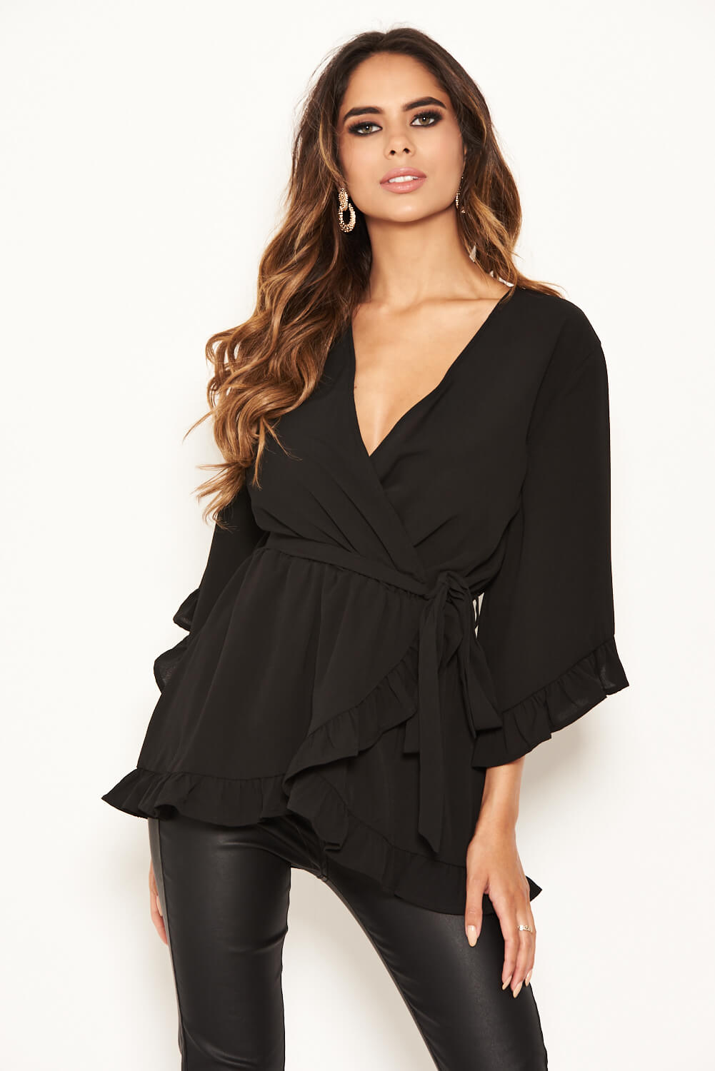 Kikodress - Black Frill Wrap Top