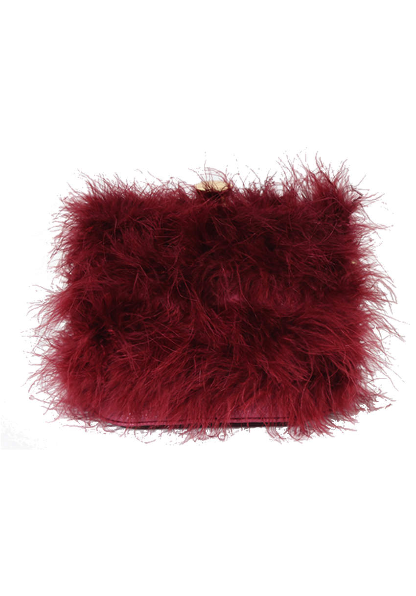 Kikodress - Burgundy Feather Gold Chain Clutch Bag