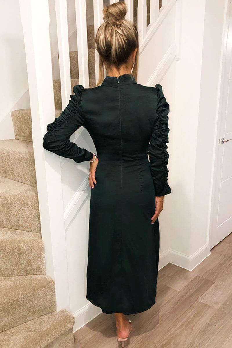 Kikodress - Teal Ruched Sleeve Split Leg Dress