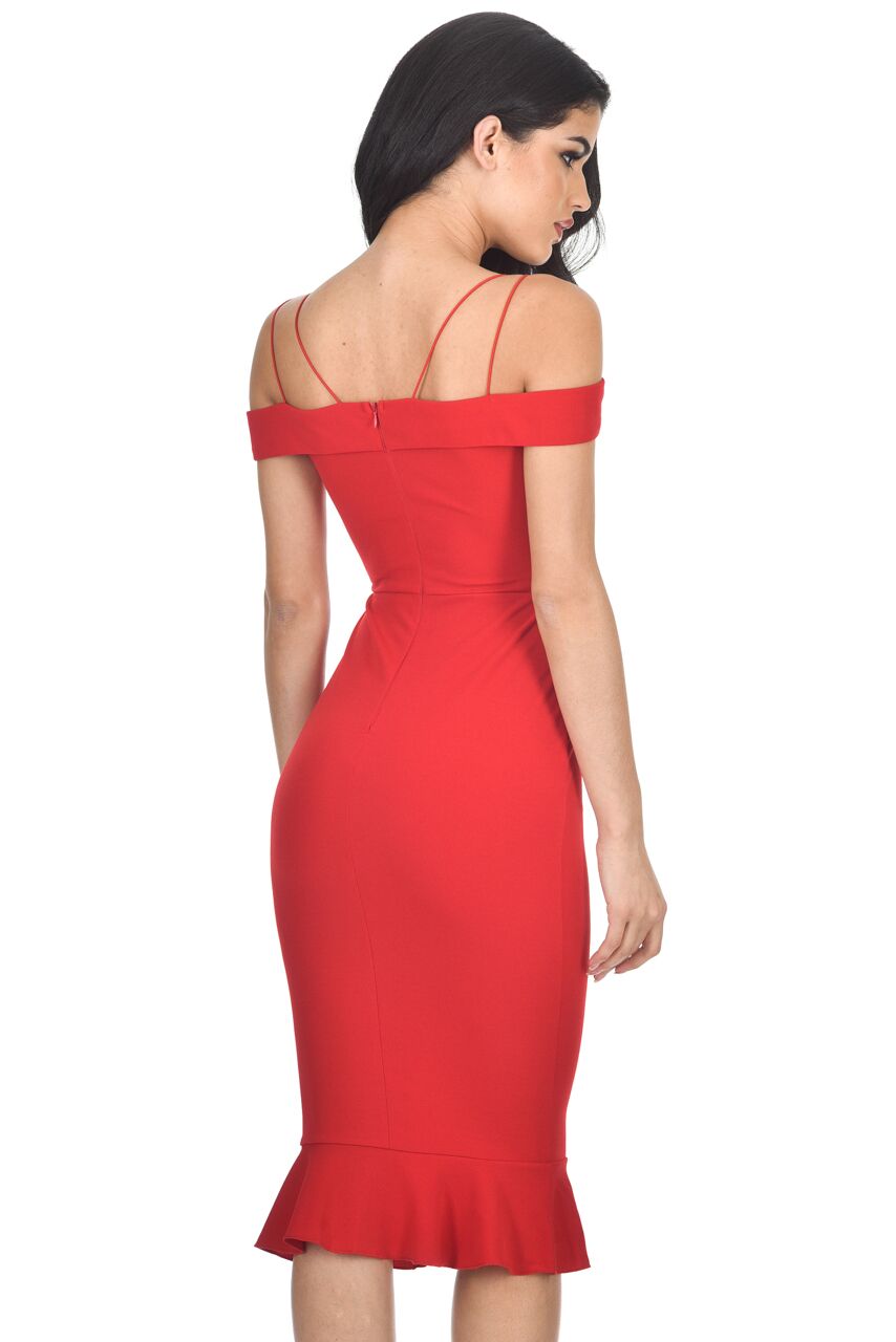 Kikodress - Red Off The Shoulder Fishtail Dress
