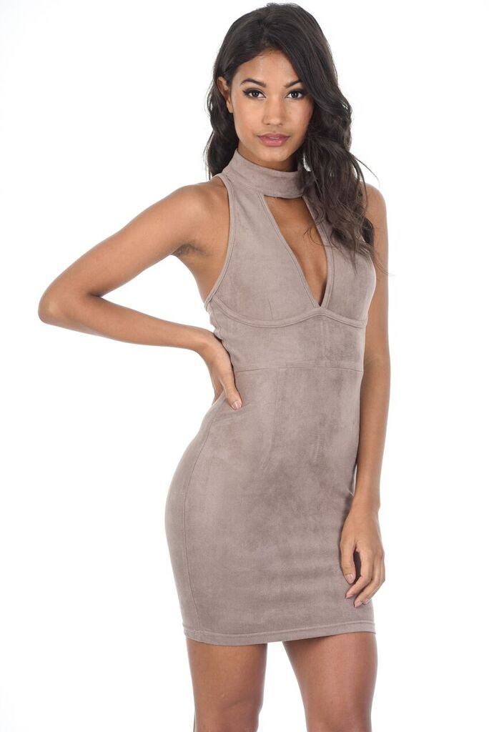 Kikodress - Mocha Faux Suede Mini Dress