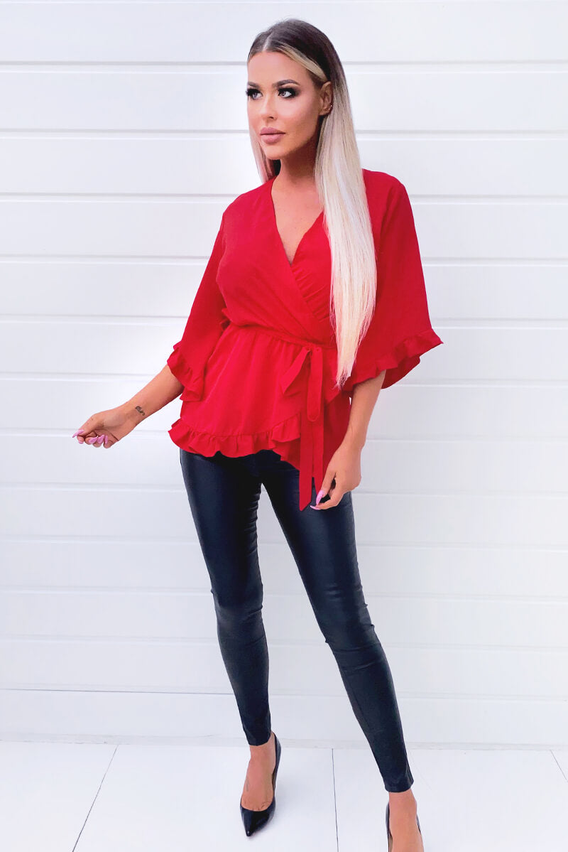 Kikodress - Red Frill Wrap Top