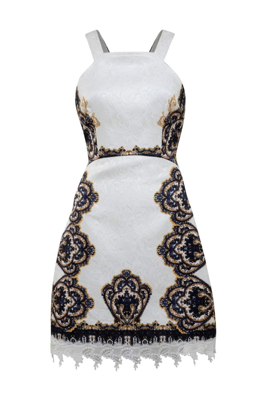 Kikodress - Cream Baroque Printed Dress