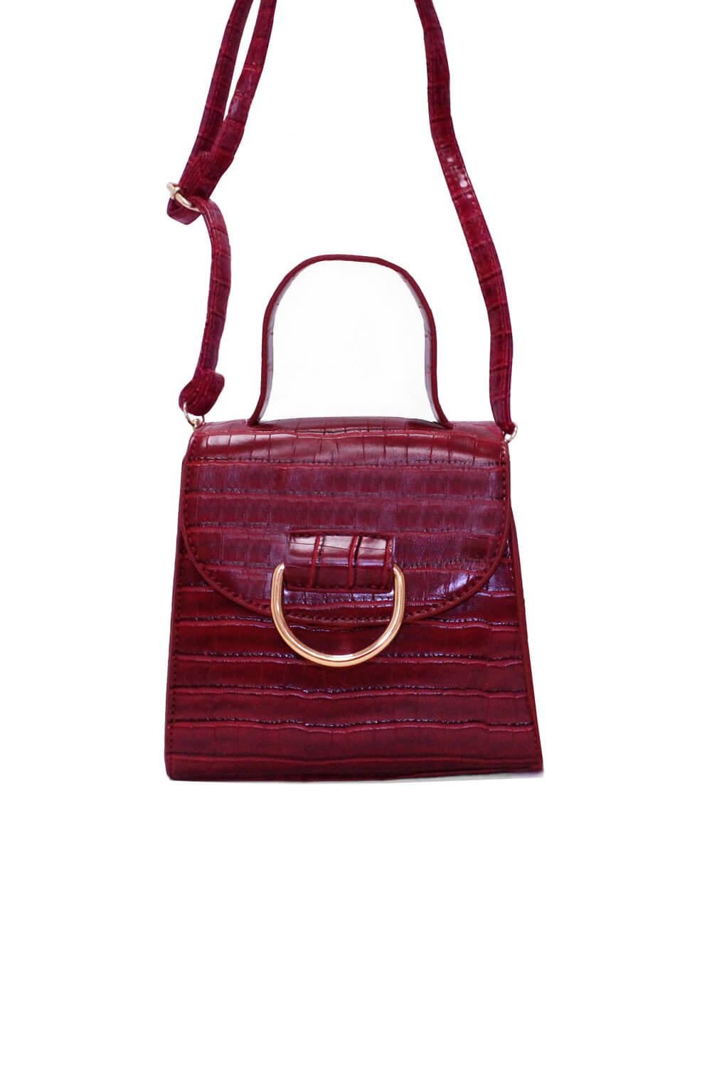 Kikodress - Red Croc Mini Patent Bag With Gold Ring