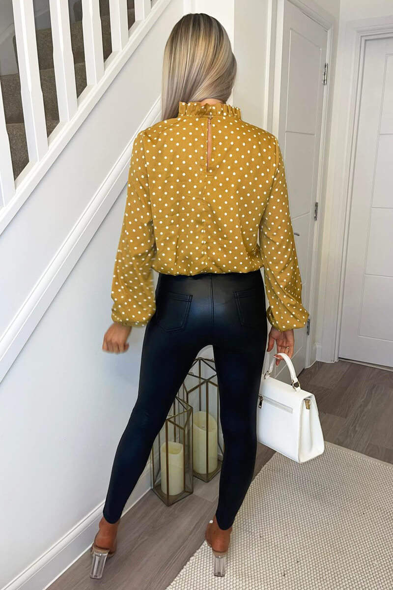 Kikodress - Mustard Polka Dot High Neck Long Sleeve Top