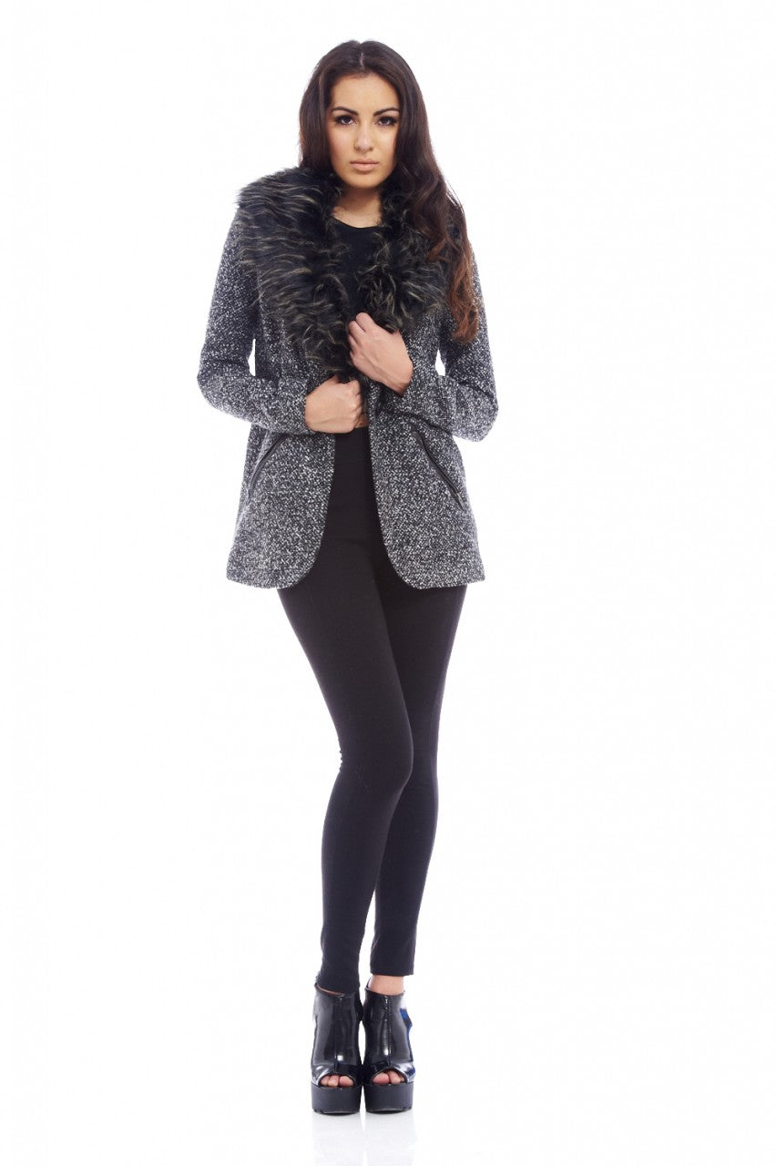 Kikodress - Tweed Fur Collar Jacket