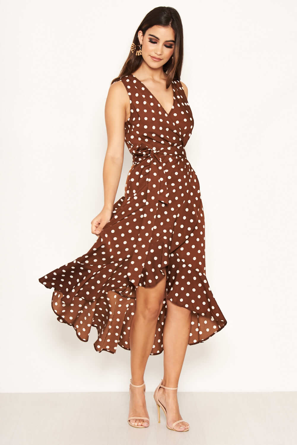 Kikodress - Brown Polka Dot Wrap Dress