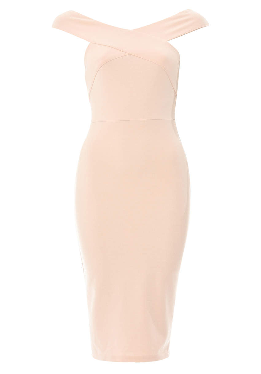 Kikodress - Pink Midi Dress with Cross-Front Detail