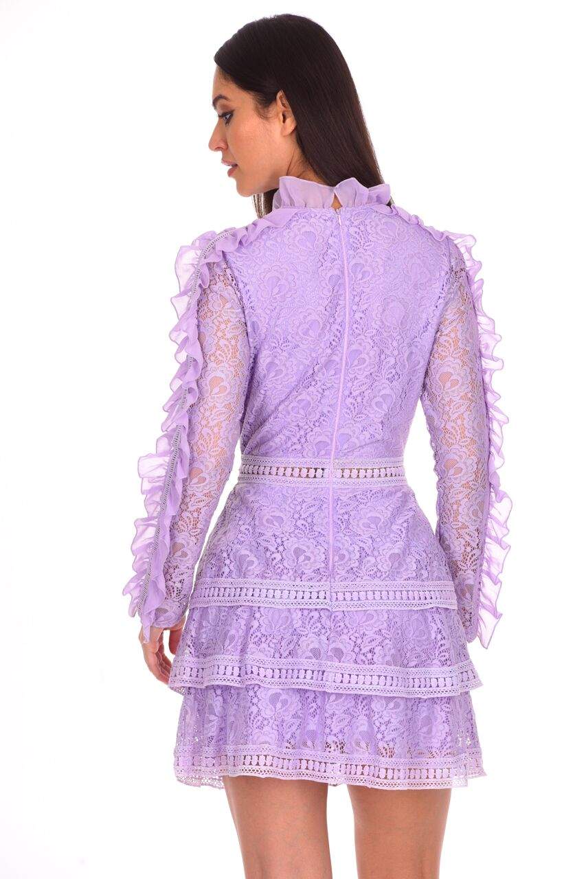 Kikodress - Lilac Lace Tiered Mini Dress