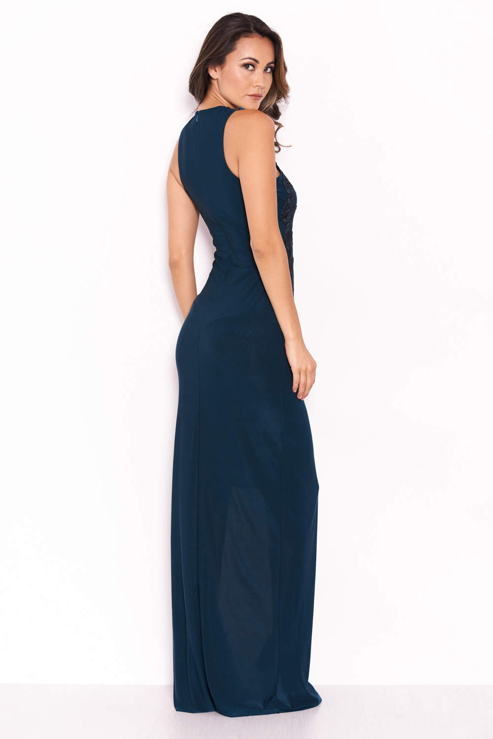 Kikodress - Teal Lace Detailing Maxi Dress