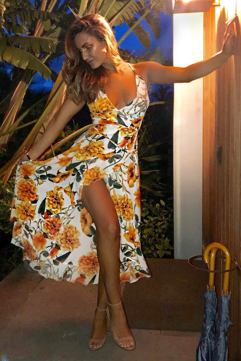 Kikodress - Orange Floral Strappy Maxi Dress