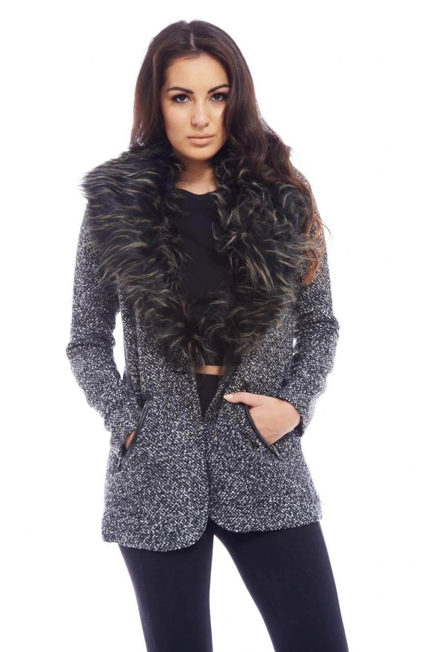 Kikodress - Tweed Fur Collar Jacket