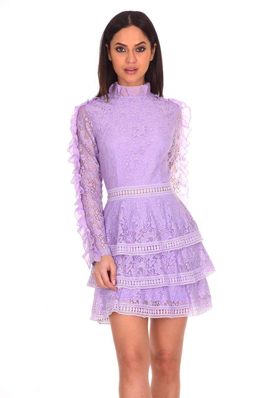 Kikodress - Lilac Lace Tiered Mini Dress