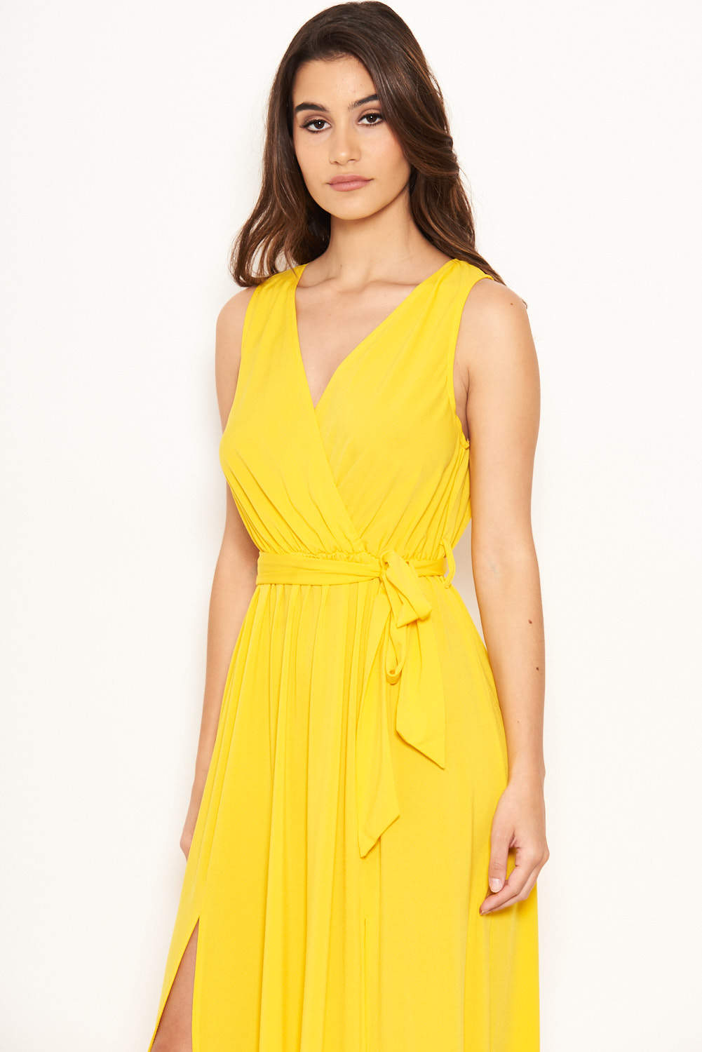 Kikodress - Yellow Wrap Front Maxi Dress