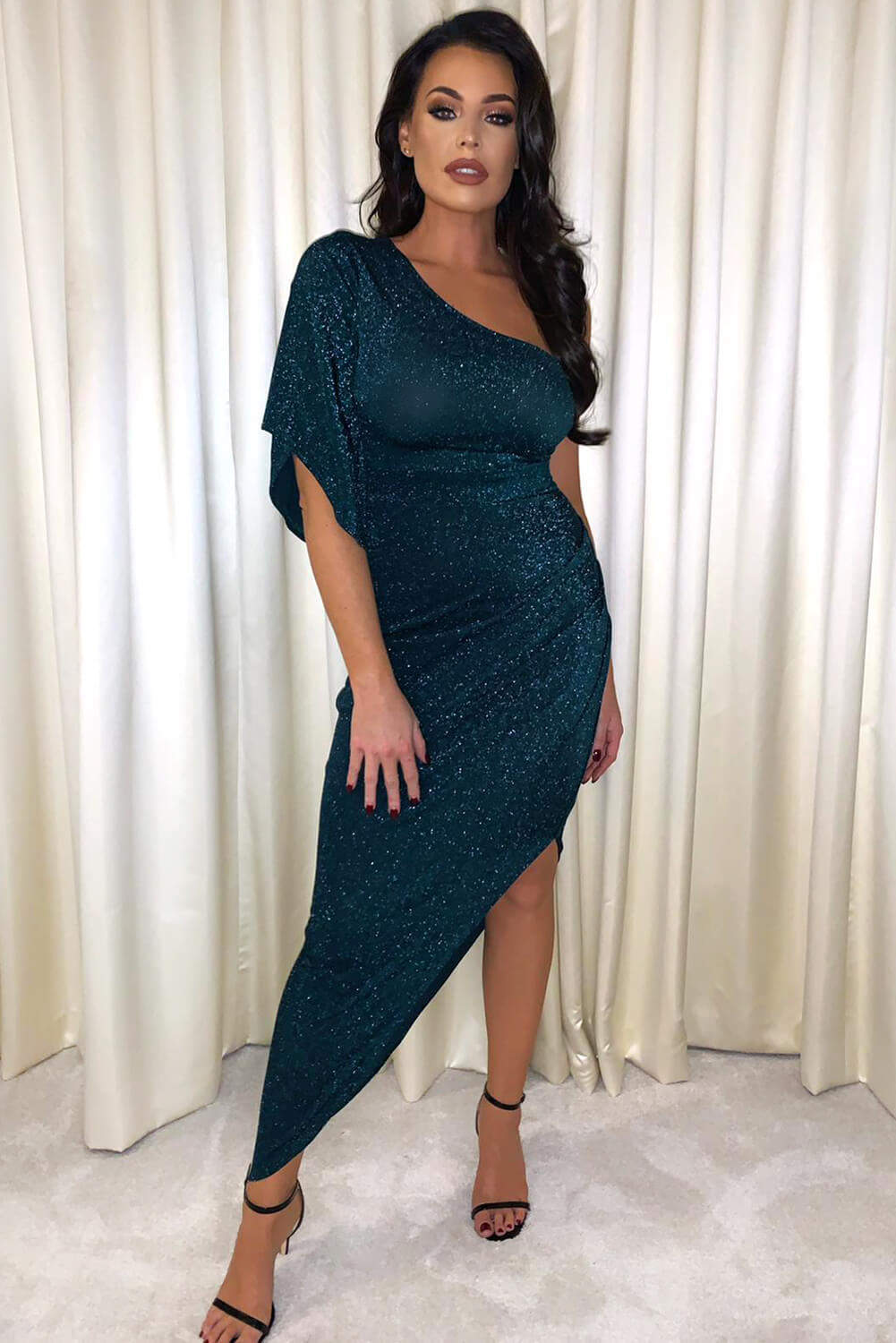 Kikodress - Teal Sparkle One Shoulder Dress