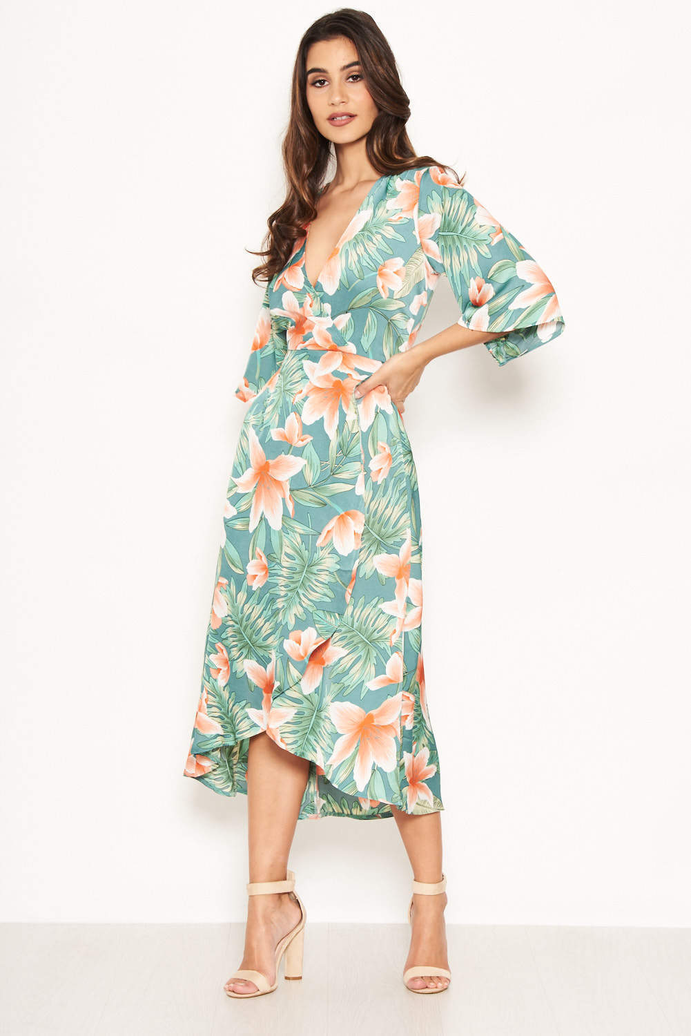 Kikodress - Green Floral Wrap Maxi Dress