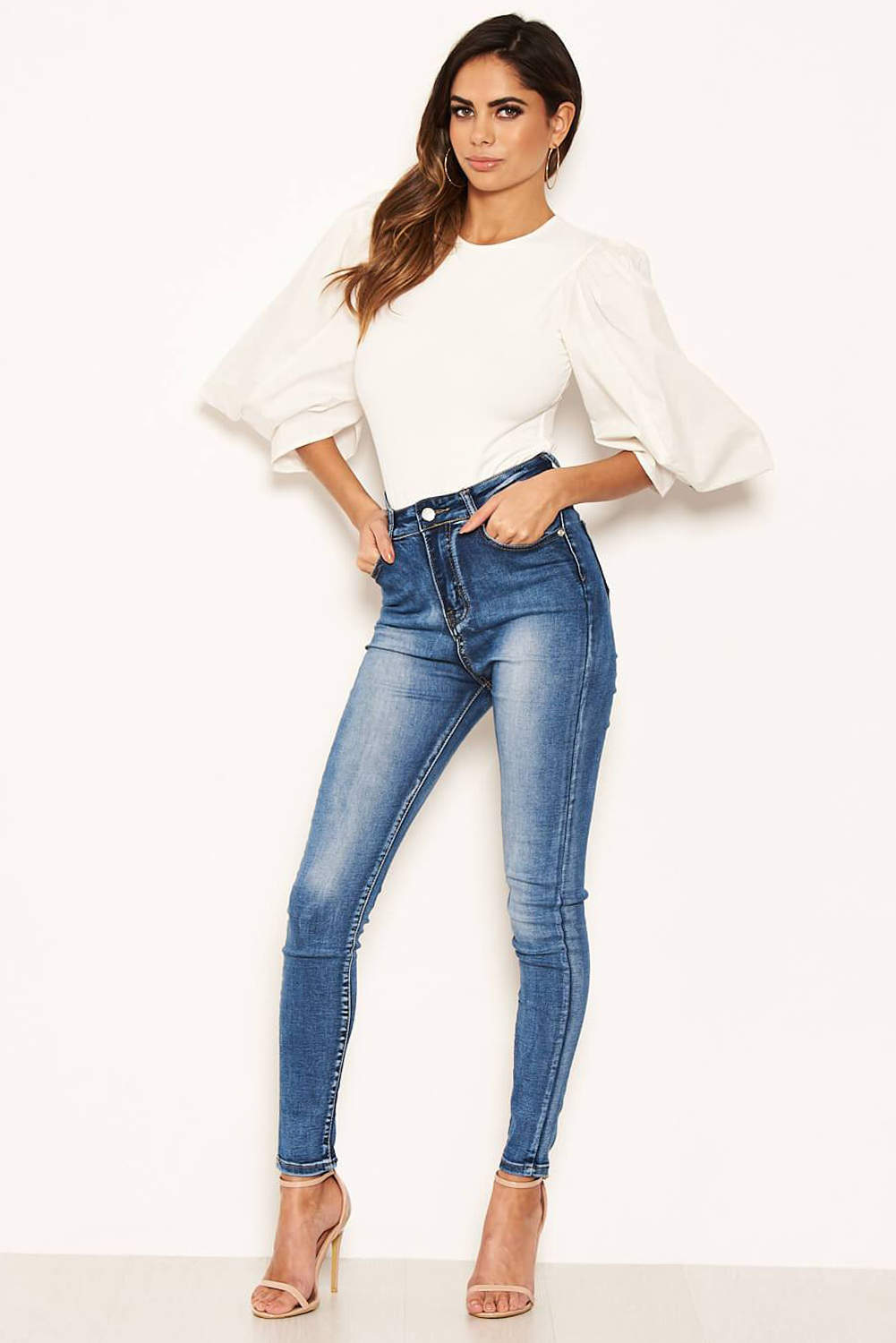 Kikodress - Cream Batwing Puff Sleeve Bodysuit