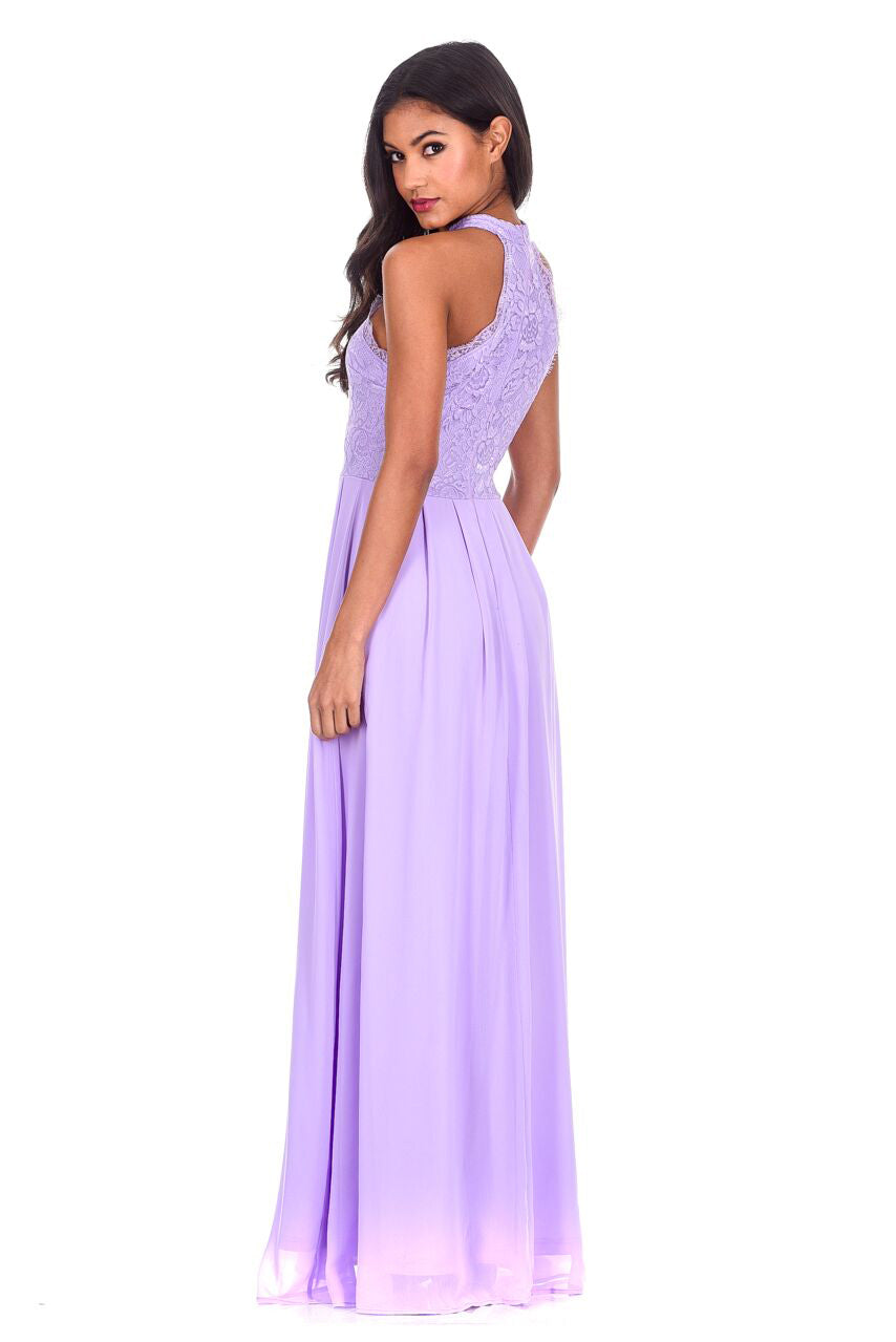 Kikodress - Lilac Lace Choker Neck Maxi Dress