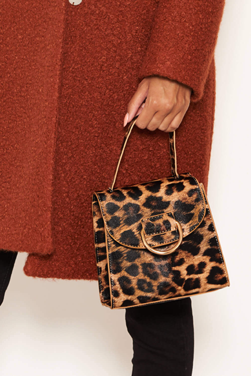 Kikodress - Leopard Mini Patent Bag With Gold Ring
