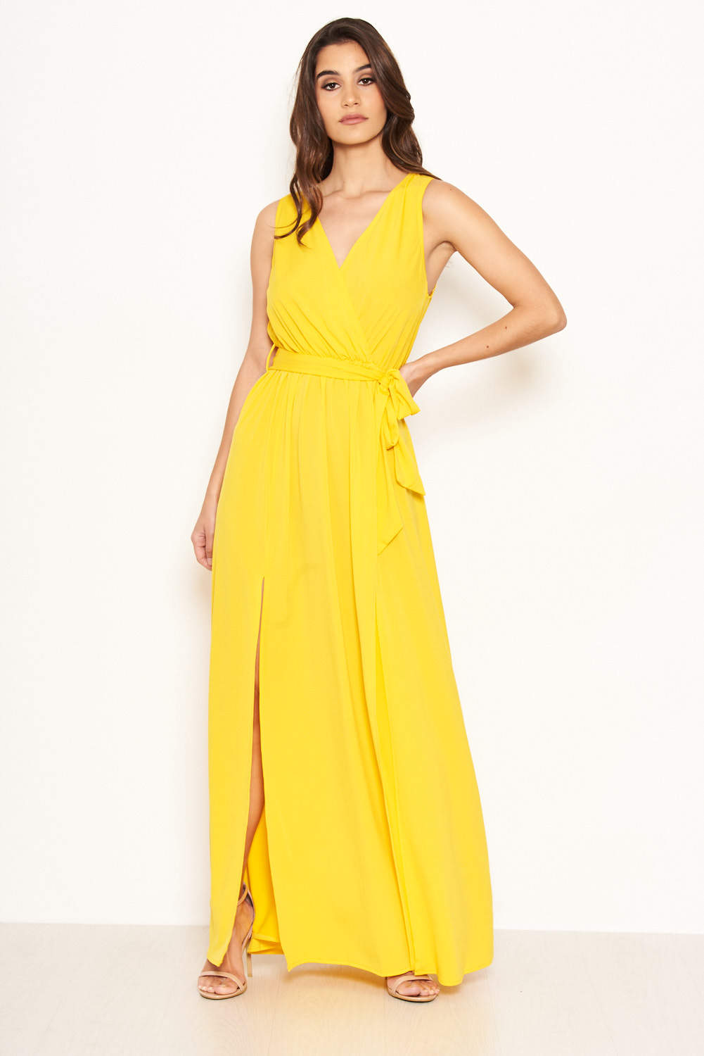 Kikodress - Yellow Wrap Front Maxi Dress