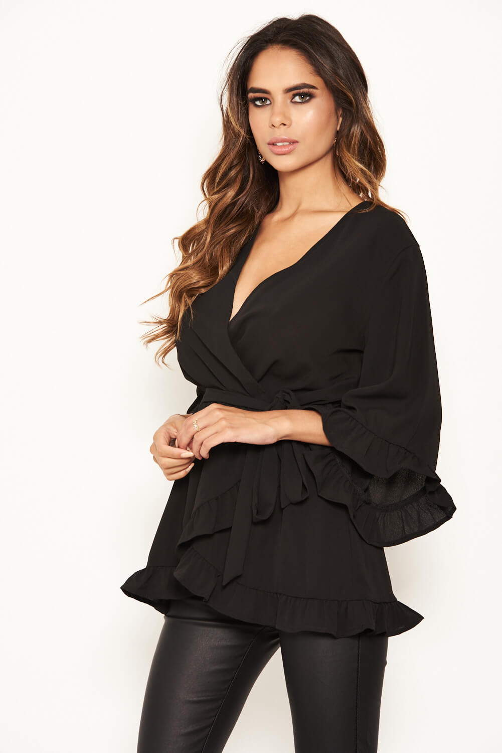 Kikodress - Black Frill Wrap Top