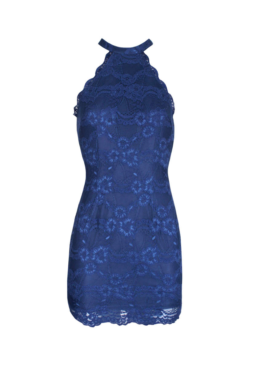 Kikodress - Navy Halter Lace Mini Dress