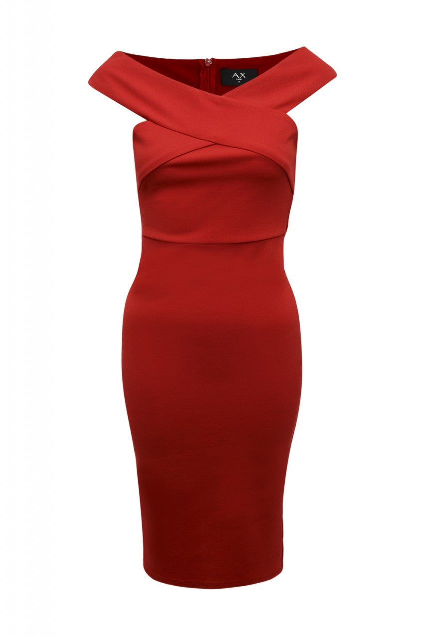 Kikodress - Red Midi Dress with Cross-Front detail