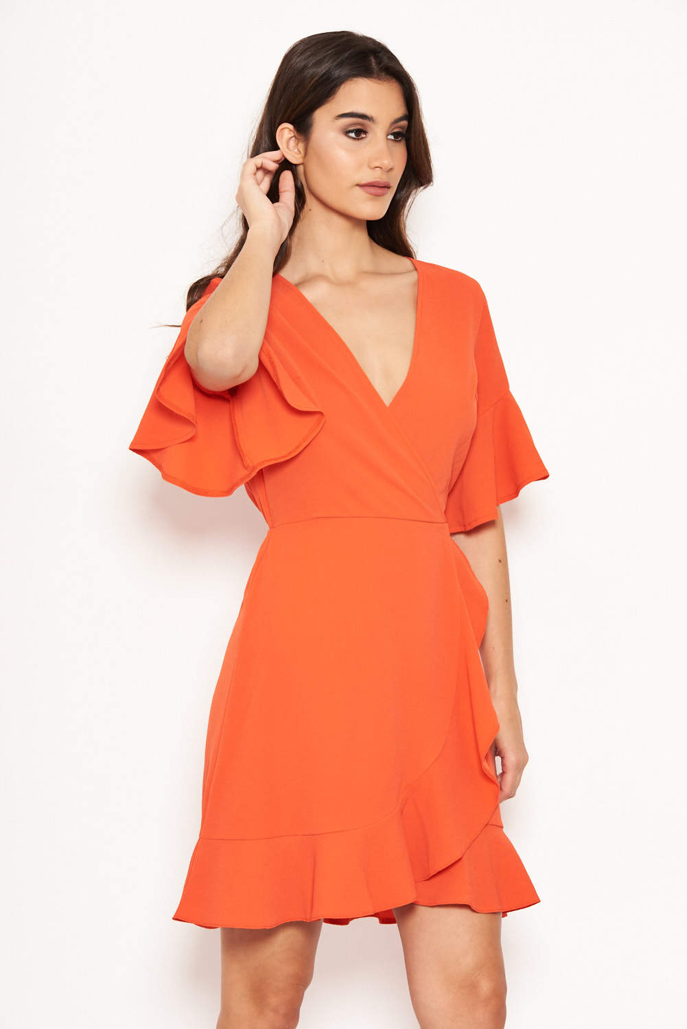 Kikodress - Orange Frill Detail Wrap Dress