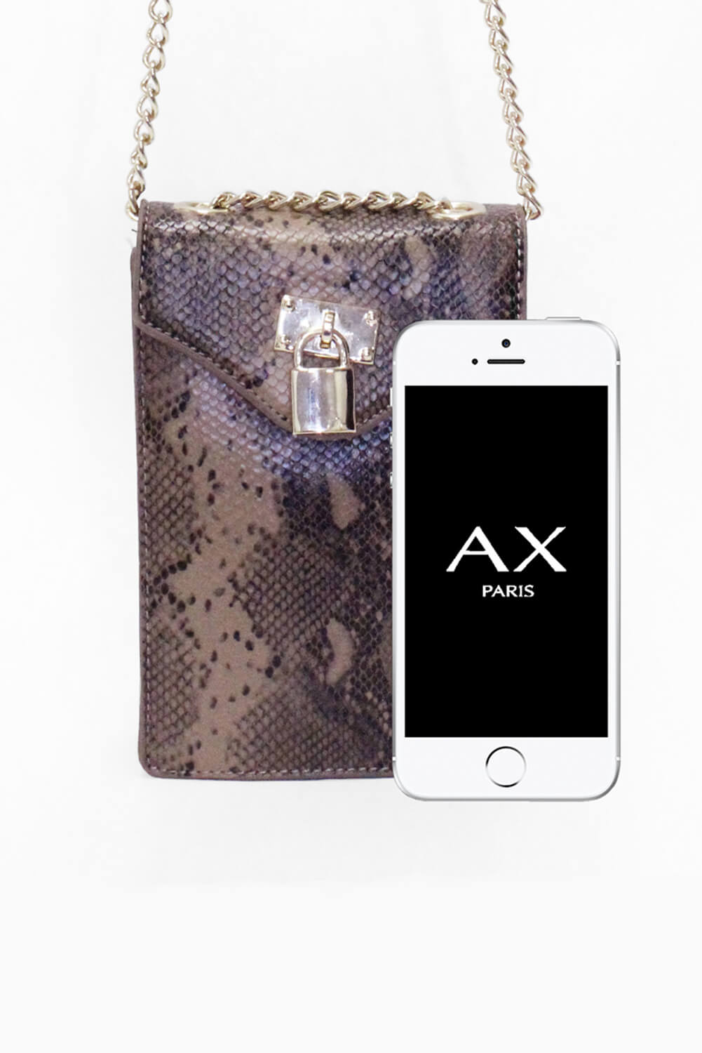 Kikodress - Brown Faux Snake Lock Rectangle Bag