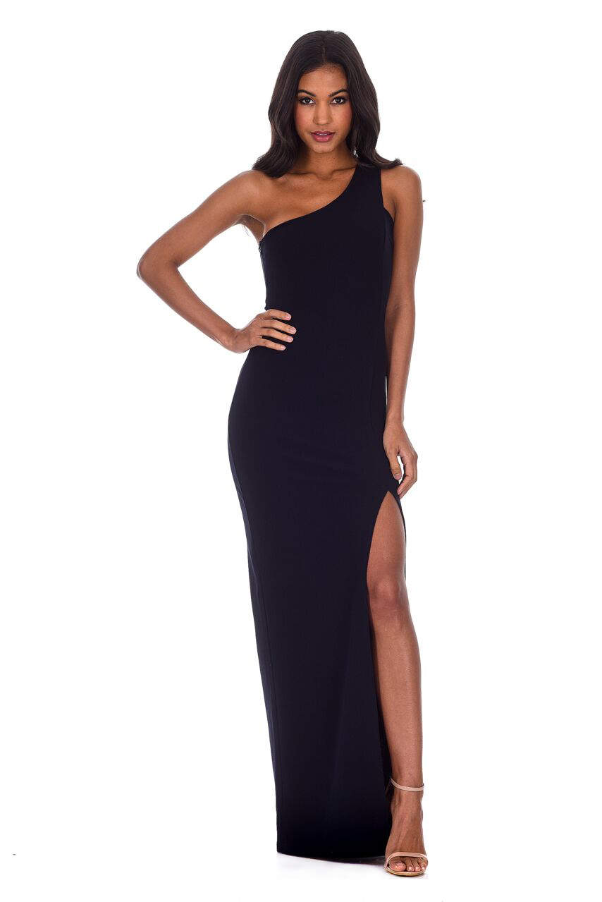 Kikodress - Navy Asymmetric Thigh Split Maxi Dress