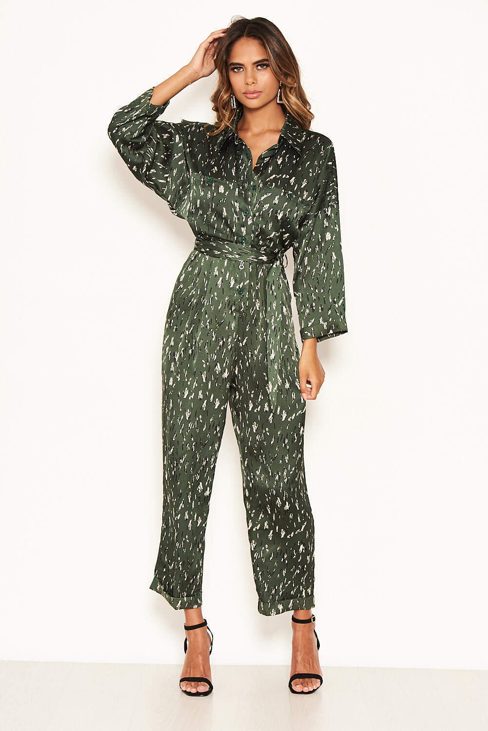 Kikodress - Green Printed Button Up Jumpsuit