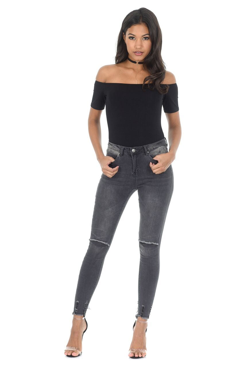 Kikodress - Dark Grey Ripped Skinny Jeans