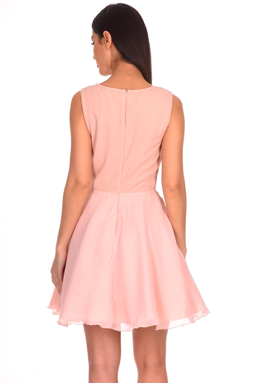 Kikodress - Nude Embroidered Mesh Skater Dress