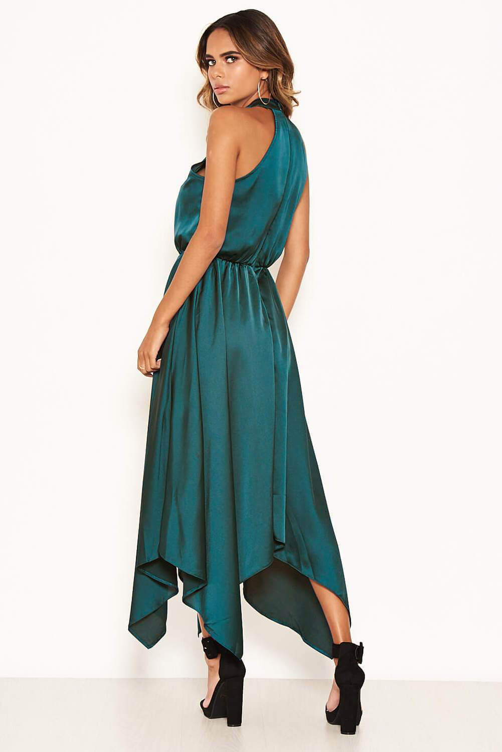 Kikodress - Teal Satin Sleeveless Maxi Dress