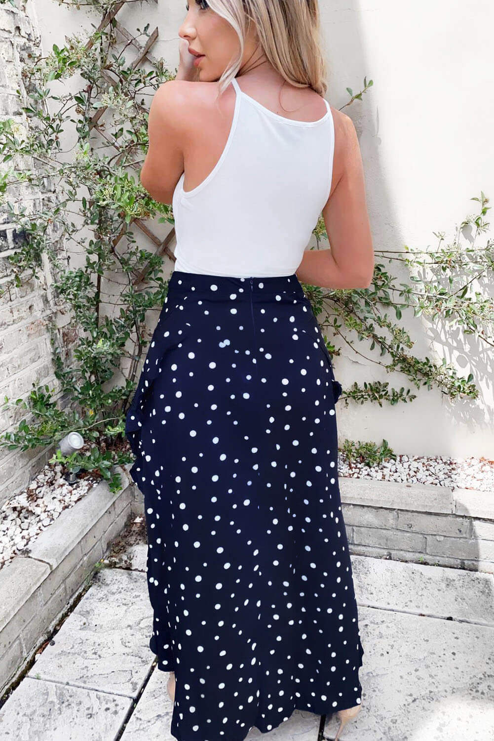 Kikodress - Navy Polka Dot Wrap Style Skirt