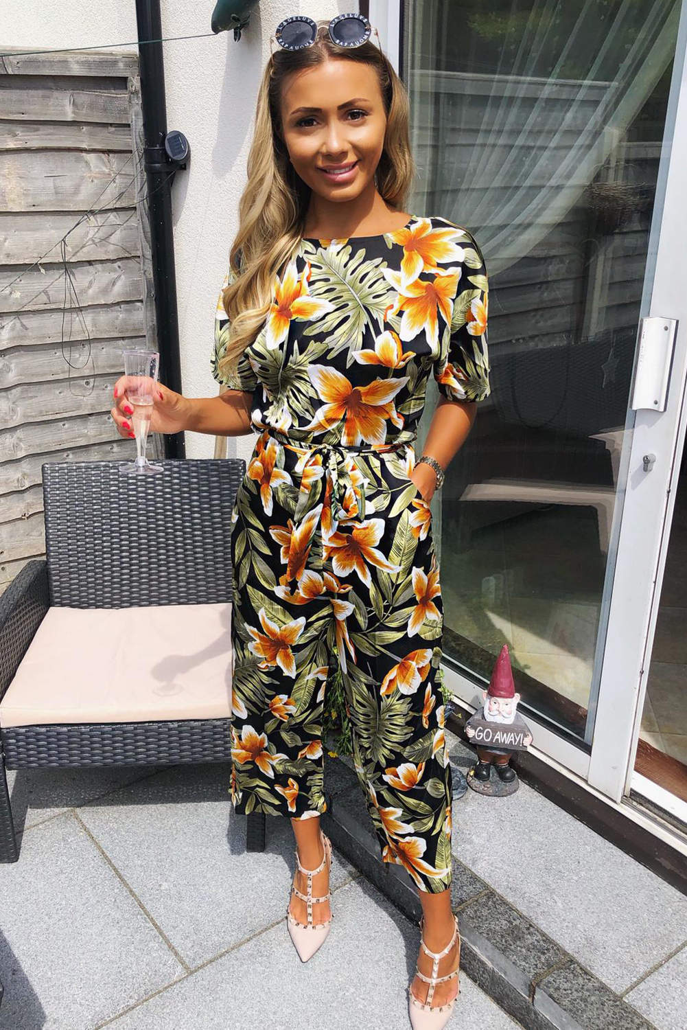 Kikodress - Tropical Print Belted Jumpsuit