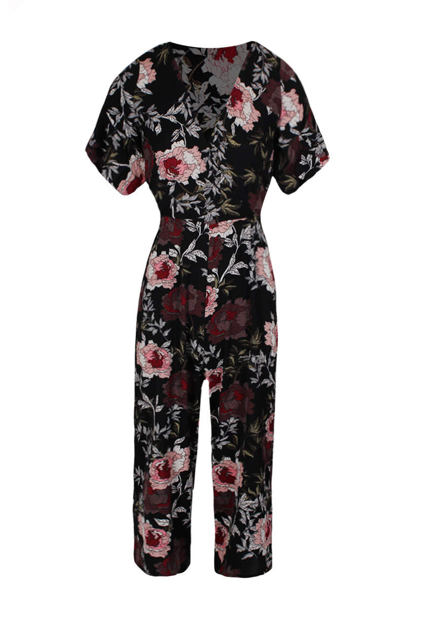 Kikodress - Floral Wrap Frill Sleeve Jumpsuit