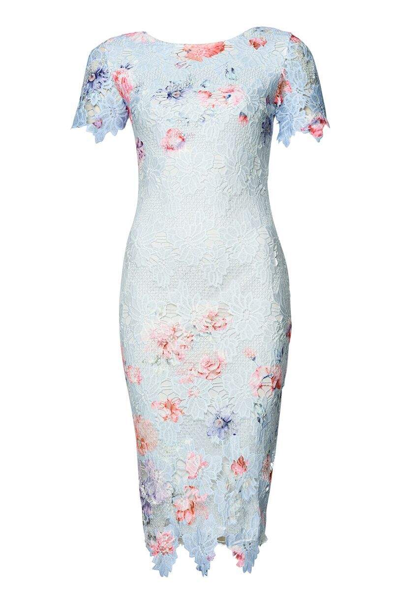 Kikodress - Blue Lace Printed Midi Dress
